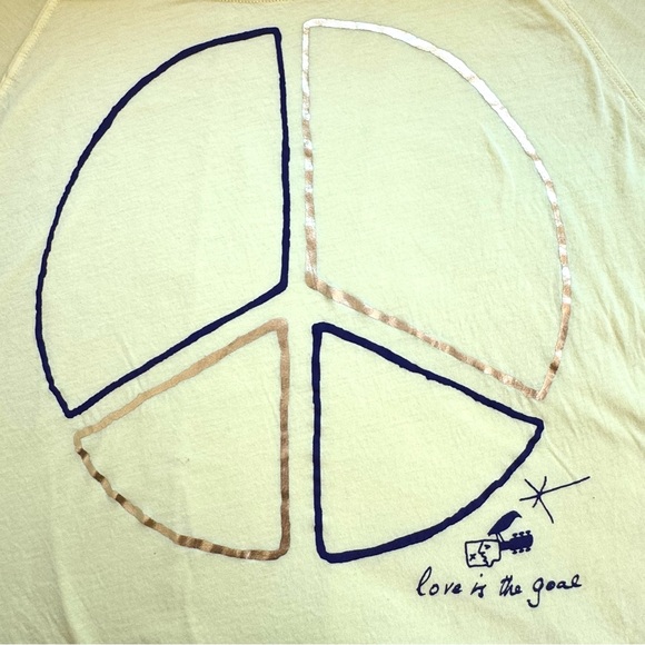 291 Venice Super Soft Love Is The Goal Peace Sign Lemon Yellow Tee Shirt Top M - Picture 2 of 6
